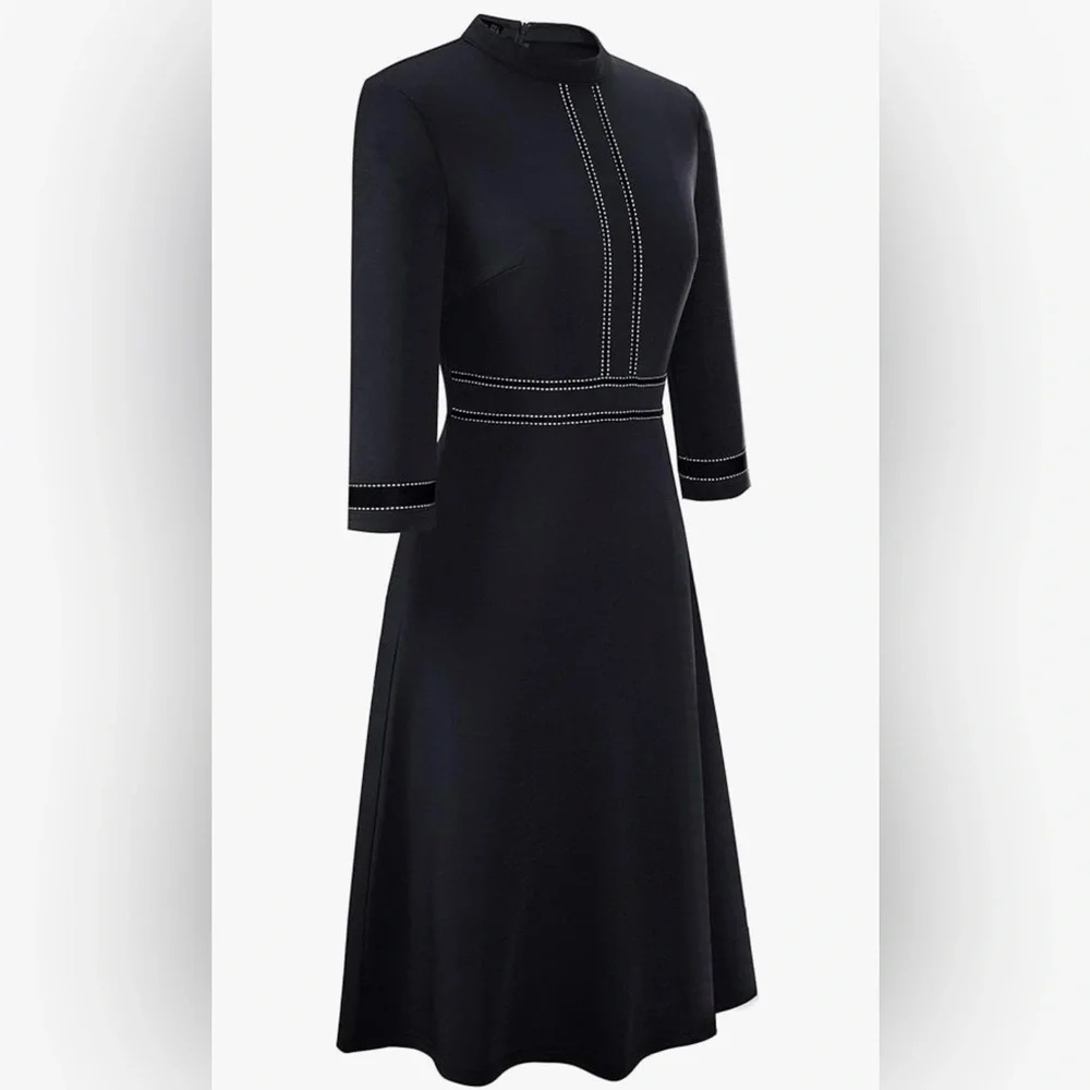 HOMEYEE Women's Chic Crew Neck 3/4 Sleeve Party Homecoming Aline Dress A135 - Picture 2 of 6